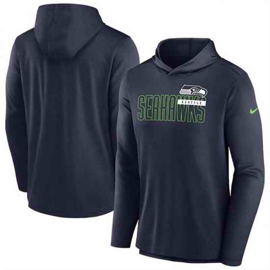 Men Seattle Seahawks Navy Lightweight Performance Hooded Long Sleeve T Shirt